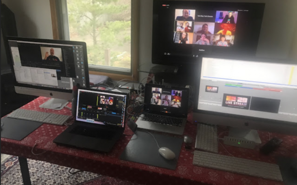 Multiple computer displays for setting up the Ann Arbor Film Festival online